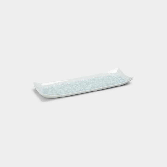 Long Plate - Flower Crystals (White) | Kyo-yaki / Kiyomizu-yaki | Toan