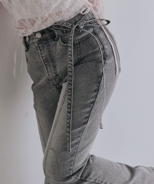Sparkling Logo Stretch Denim Pants