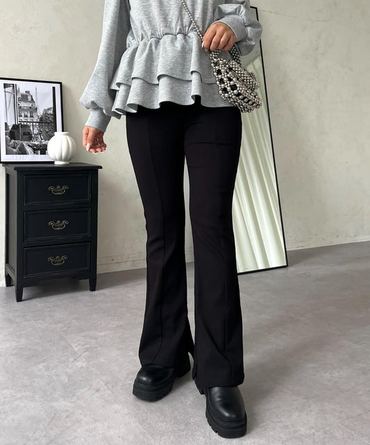 Look 3kg thinner! Inner slightly brushed side slit super stretch pants