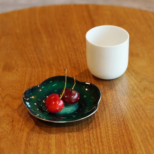 Tea Saucers (Mizu Green) Set of 2 | Wire-Free Silver-Applied Cloisonné