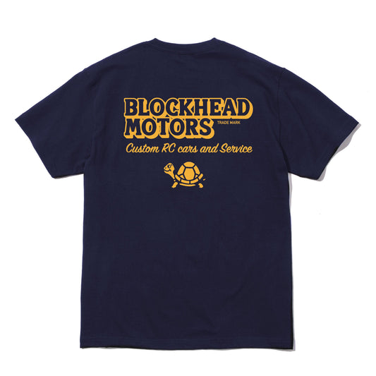 BLOCKHEAD MOTORS Standard T-shirt / Navy Yellow