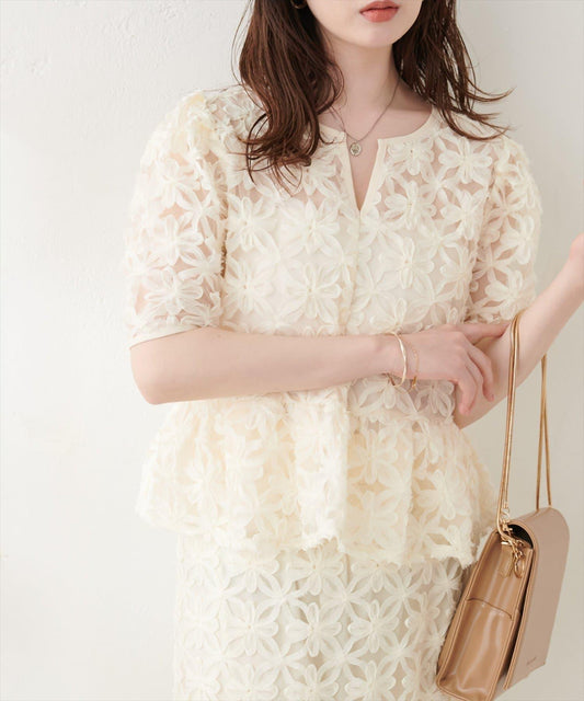 Floral Embroidery Peplum Blouse