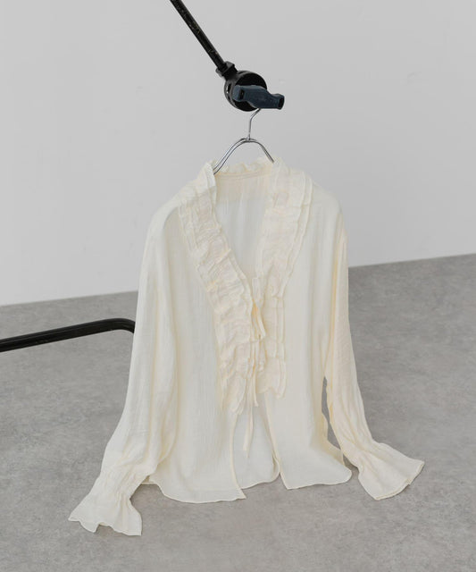 Frill Neck Wrinkle Blouse