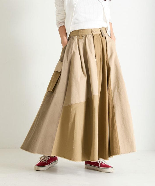 Patchwork Twill Volume Skirt