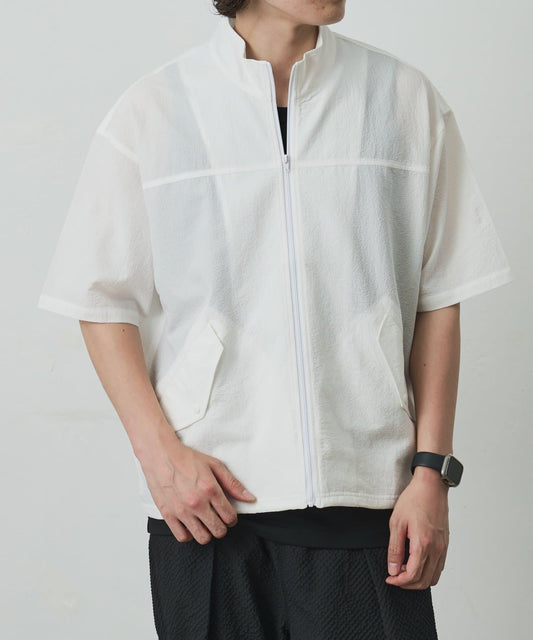 Glitter Lip Short Sleeve Stand ZIP Shirt