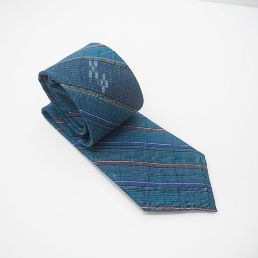Necktie 'Ino' (Blue) | Yaeyama Minsa Weave | Azamiya