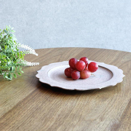 Plate: Hibiki Flat Plate (Rim) "Rinka" - M, Black | Kyo-yaki / Kiyomizu-yaki | fuuu