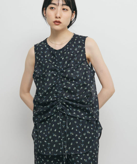 Flower Print Mesh Tops