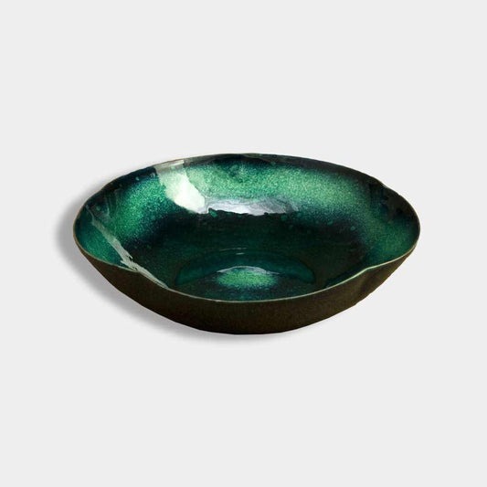 Plate - Confectionery Dish "Mizu" (Green) | No-Wire Silver-Applied Cloisonné