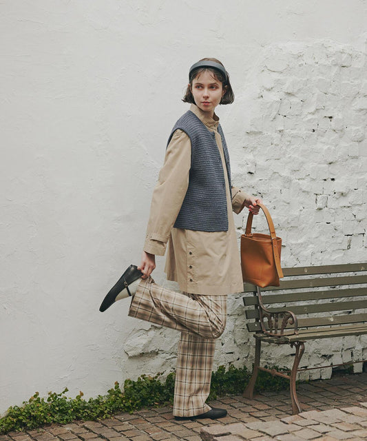 Washable Yarn-Dyed Check Straight Pants