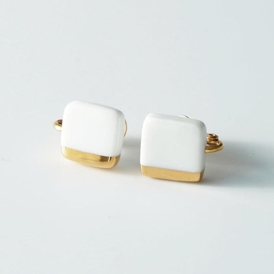 Earrings - White Porcelain Square | Arita ware | 6.kiln