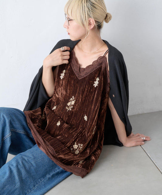 Aguni Velvet Bijou Embroidery Lace Lingerie Tunic