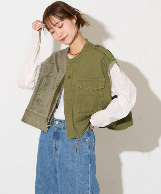 【etsinta】 Military Cropped Vest