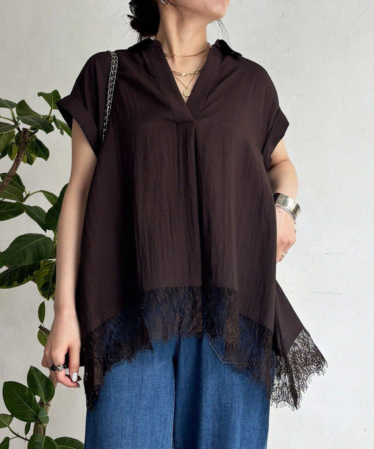Blouse with Lace Collar
