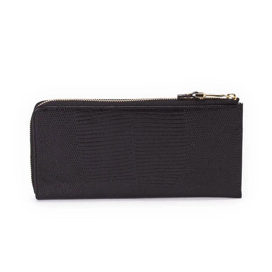 LUCIA Italian Lizard Embossed L-Zipper Gusseted Long Wallet