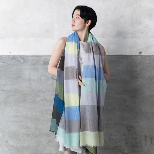 Stole: Ultra-fine Cotton Banshu Weave Stole (Blue) L | Banshu Weave | POLS