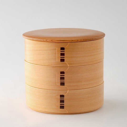 Three-Tiered Jubako, Wood Grain | Odate Magewappa | Kurikyu