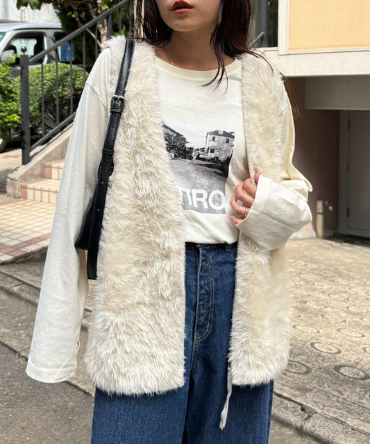 【CIAOPANIC TYPY】Melange Fur Knit Zip Vest
