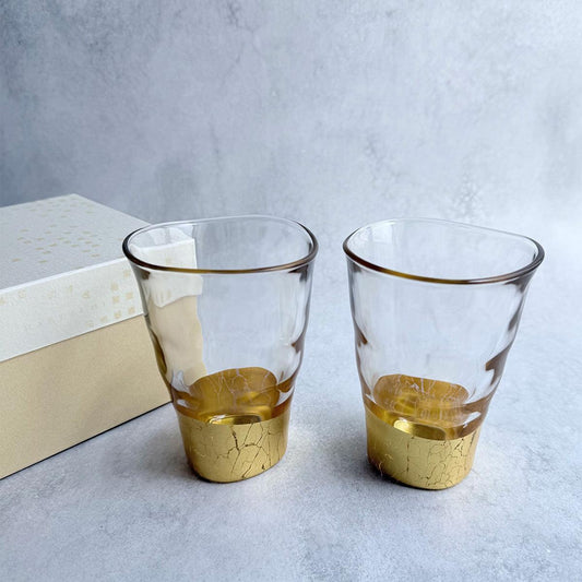 Glass 2-Piece Set: Crackle One-Sip Glass | Kanazawa Gold Leaf | Hakuichi