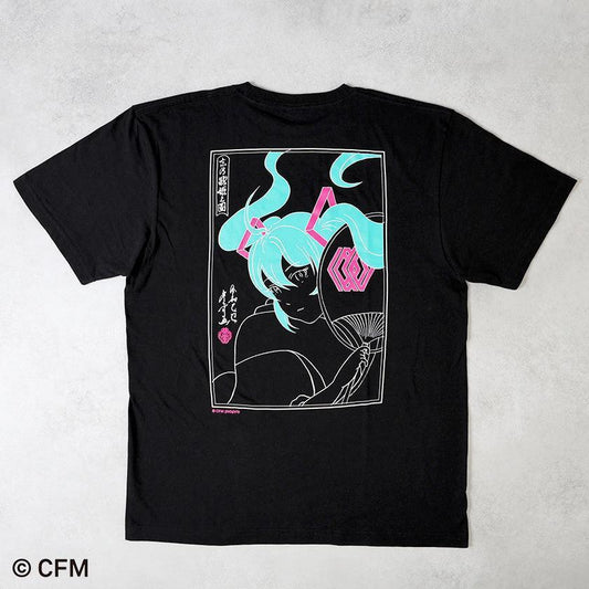 初音未来(初音未来) Hand-dyed Black T-shirt 冬奇 ver.