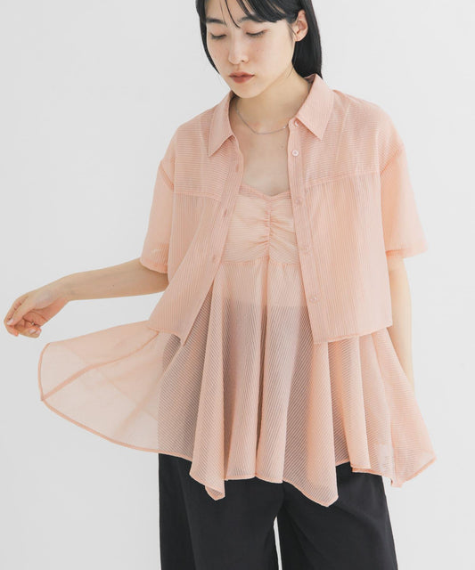 Irregular Hem Bustier Set Half Sleeve Shirt