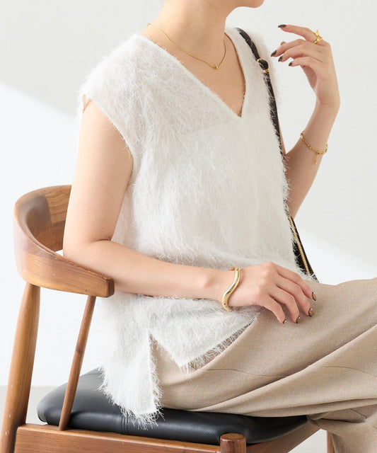 Sheer French Blouse with Fuzzy Texture