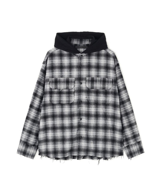 DankeSchon/DankeSchon/CUTOFF SWEATHOOD CHECK SHIRTS