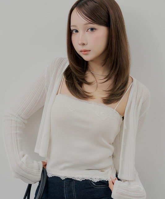 Cup-equipped lace bare camisole