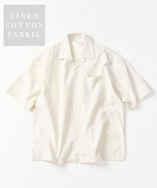 LINEN COTTON OPEN COLLAR SS SHIRT