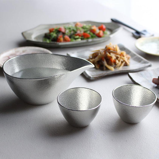 Sake Set: Large Katakuchi & 2 Guinomi (Paulownia Box) | Cast Metal | Nousaku