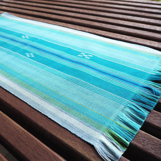 Table Center - Nirai Kanai (Blue) Medium | Yaeyama Minsa Weave | Azamiya