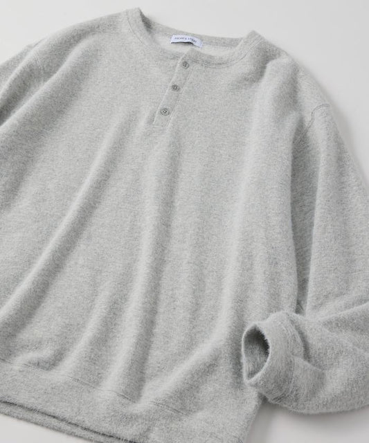 Relax Fit Shaggy Back Fleece Henley Neck Pullover