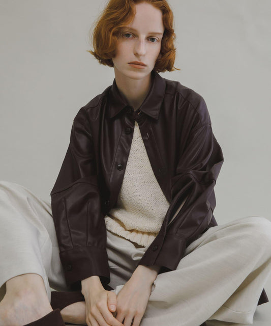 Synthetic Leather Shirt Jacket