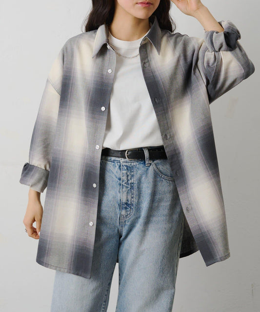 Linen-like Ombre Check Long Sleeve Shirt