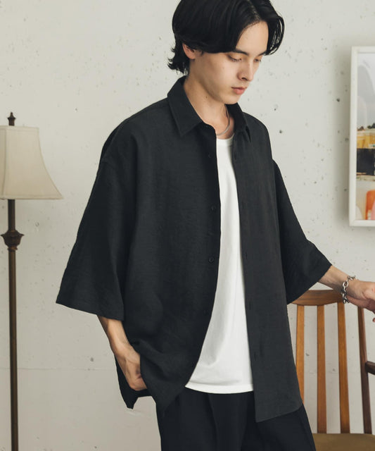 Suede Touch Extra Loose Short Sleeve Shirt