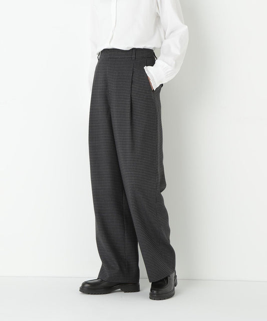 Pre-dyed Check Tuck Semi Wide Pants