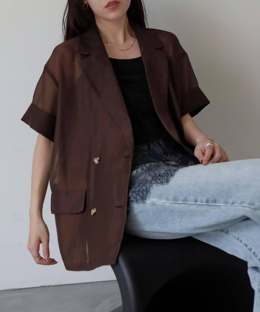 Sheer Ester Voile Short Sleeve Tailored Jacket