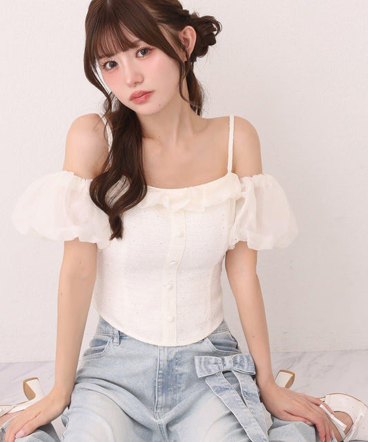 Tweed Off-Shoulder Blouse