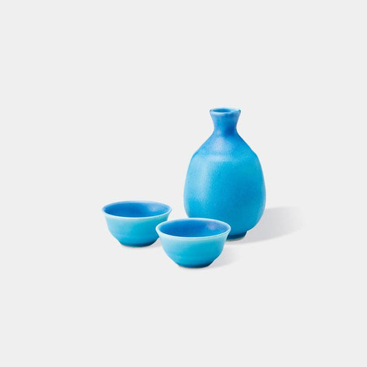 丸モ高木陶器 Turkish Glaze Mino-yaki Three-piece Sake Set