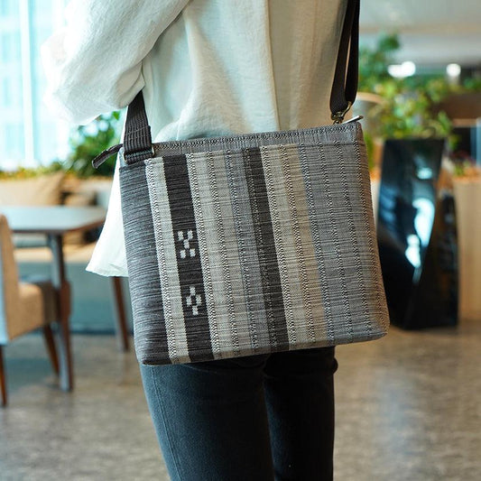 Travel Shoulder Bag 'Ayaha' (Gray Brown) | Yaeyama Minsa Weave | Azamiya