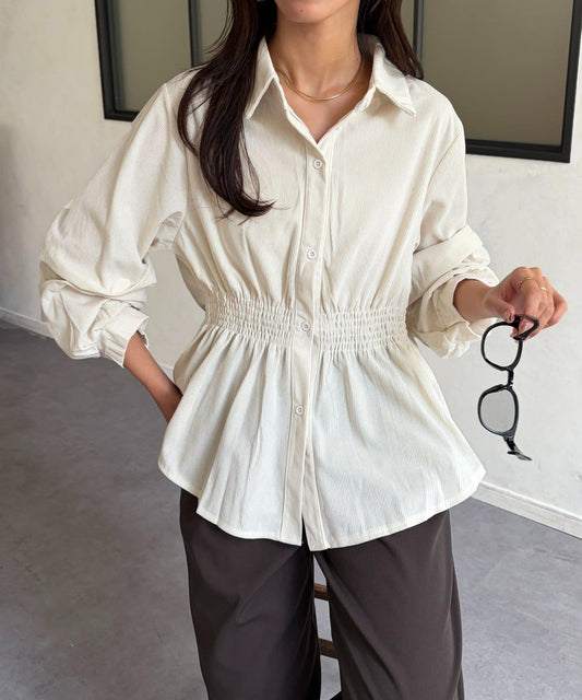 Corduroy Waist Gathered Blouse