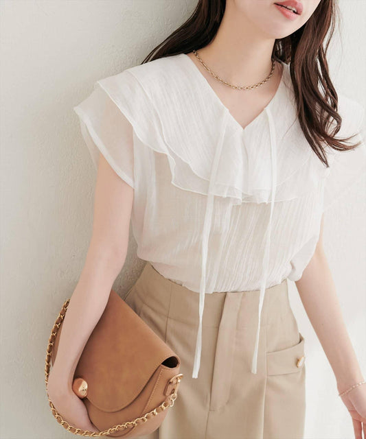 Sheer Washer Ruffle Blouse