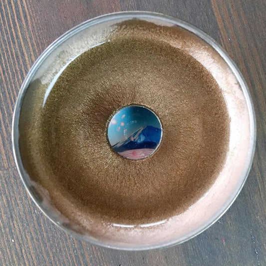 Bronze-Colored Relief Flat Mino Ware Sake Cup