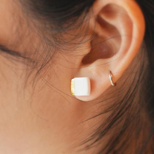 Earrings - White Porcelain Square (S) | Arita Ware | 6.kiln