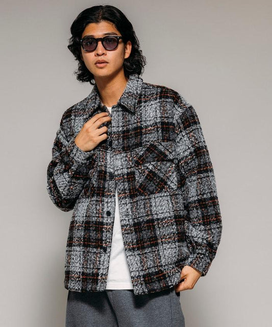 Poly Tweed CPO Check Shirt Jacket