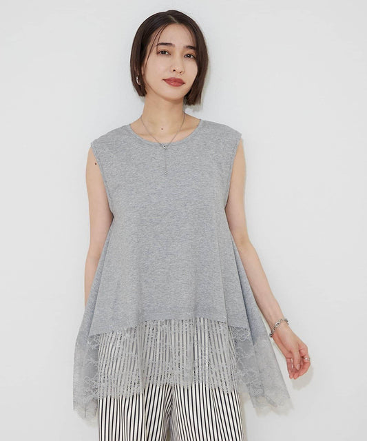 New Color Available / Instantly Stylish! Sleeveless Pullover with Lace Hem