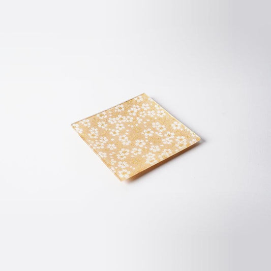 Gold Floral Pattern Nishijin Weave Square Plate