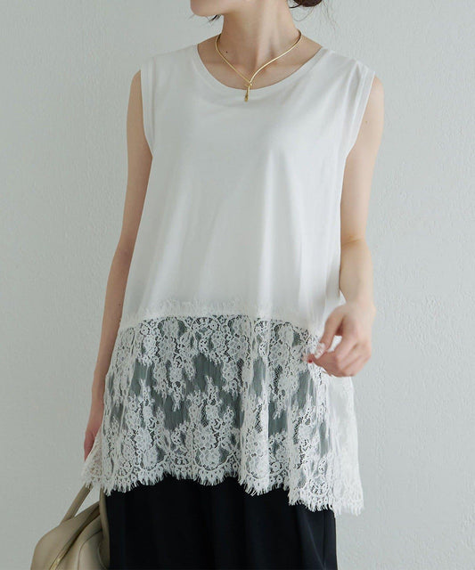 Lace Hem Sleeveless Cut and Sew