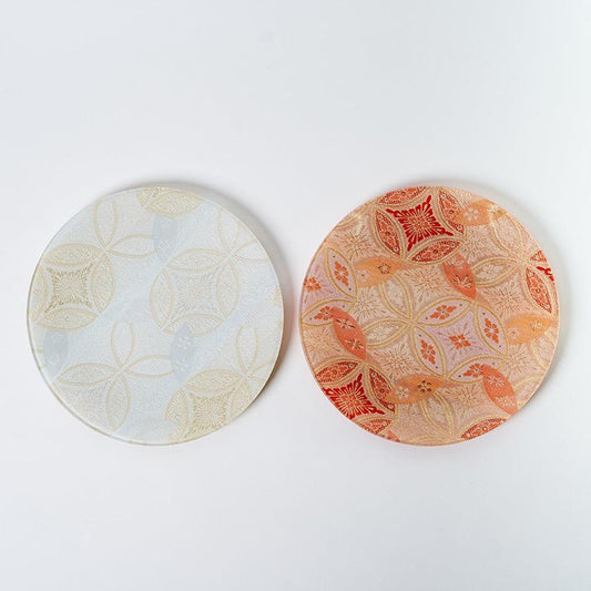 Floral Shippo Pattern Beige & White ORI-ZARA Nishijin-ori Design 2-Piece Plate Set RE:NISTA