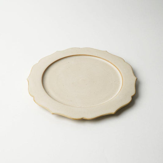 Mat Flat Plate (Rim) Rinka - M, White | Kyo-yaki / Kiyomizu-yaki | fuuu